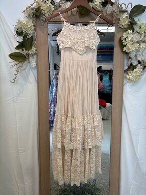Lace Tiered Maxi Dress in Soft Cream